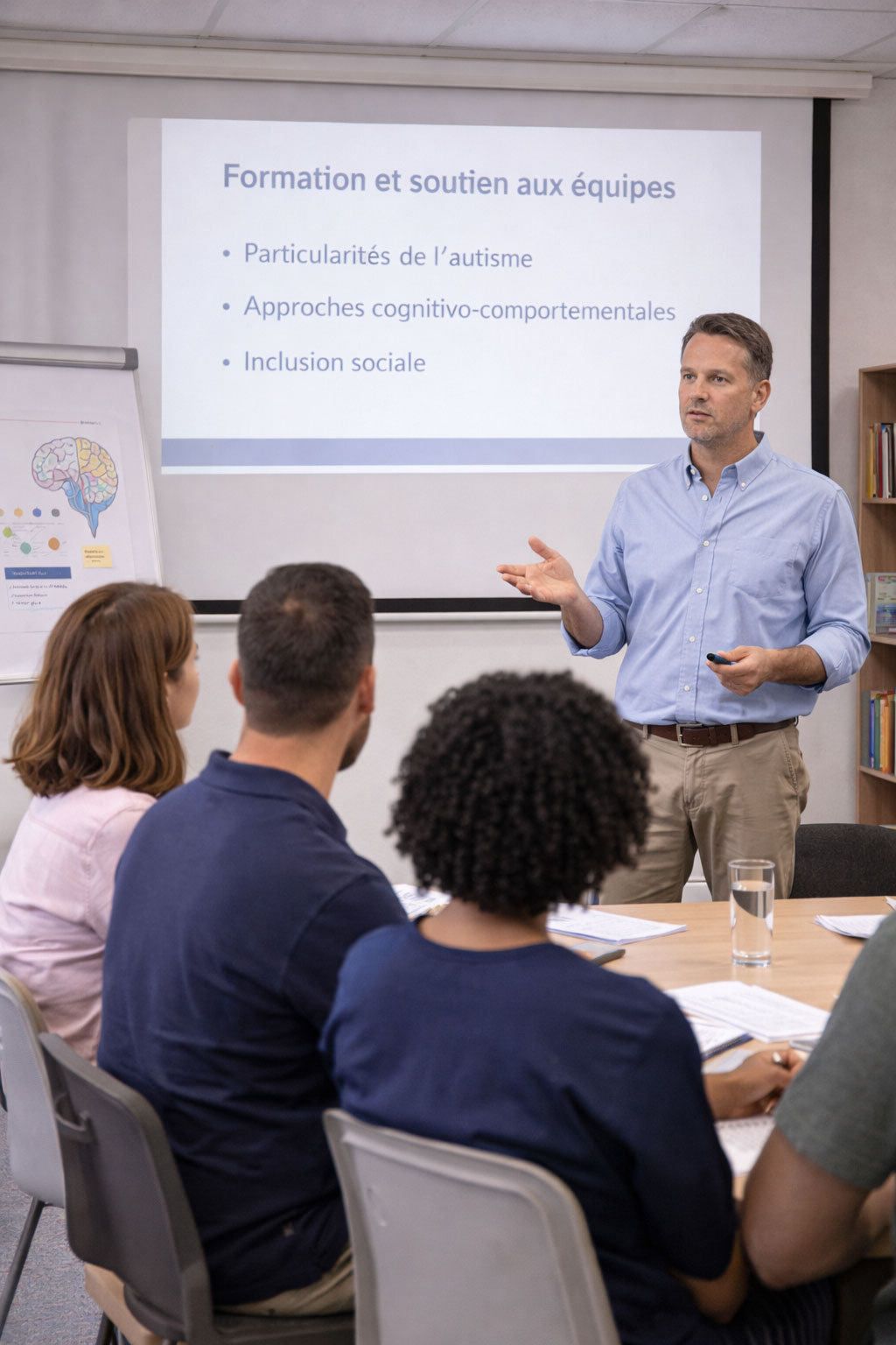 Session de formation professionnelle illustrant l’engagement de l’Association Autisme Apprendre Autrement – 3A en faveur de la formation continue, du partage des connaissances, de l’analyse des pratiques et du développement de l’expertise dans l’accompagnement des personnes avec TSA et TND.