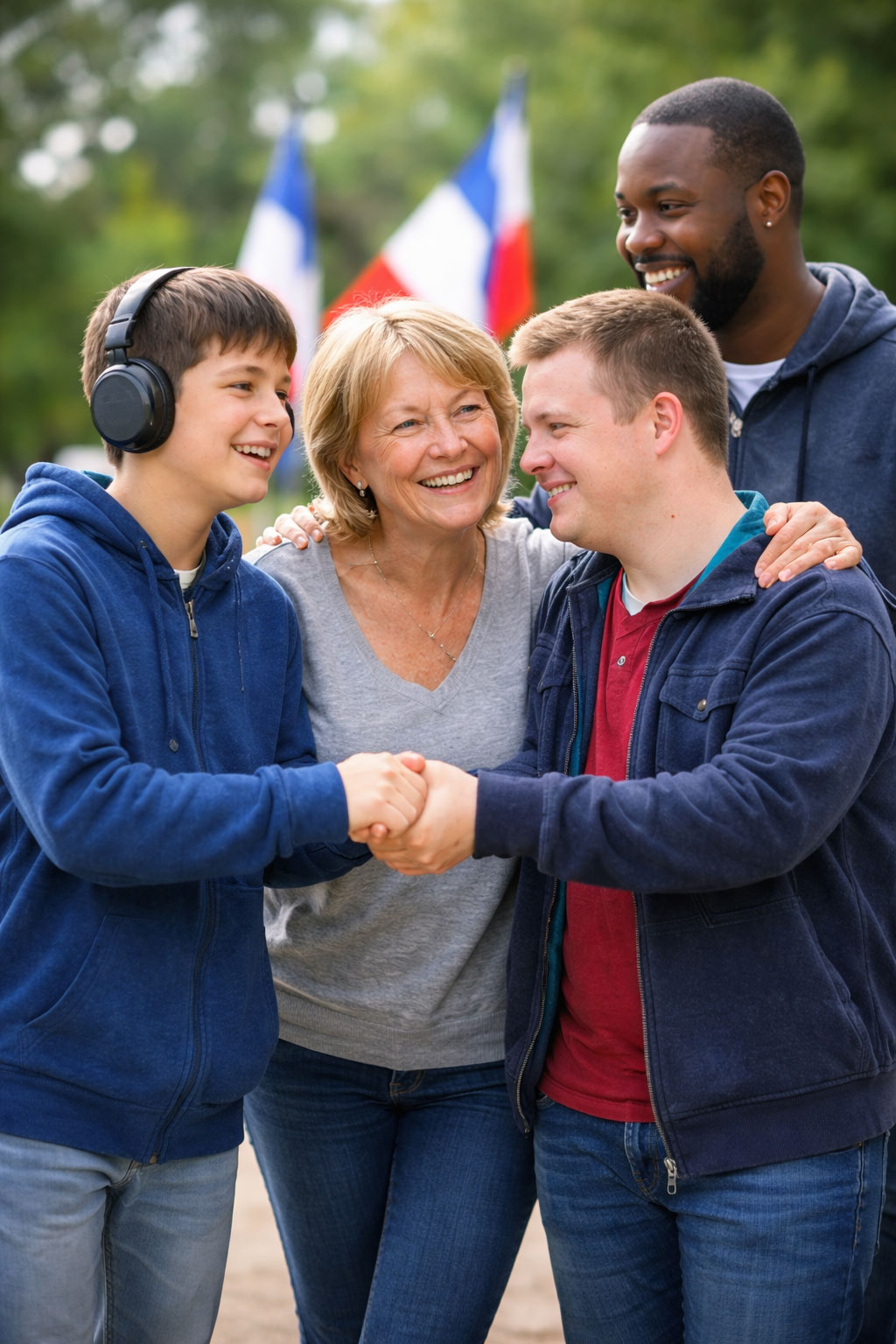 Moment de partage et de fraternité illustrant les valeurs humaines, la solidarité et le respect de la différence portés par l’Association Autisme Apprendre Autrement, engagée pour une société inclusive.