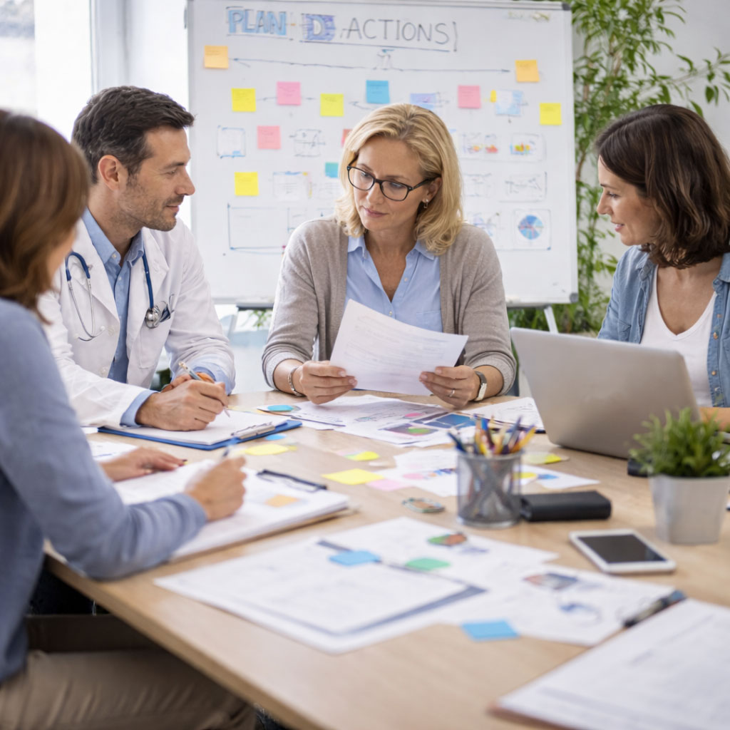 Temps de coordination pluridisciplinaire illustrant les actions de la Plateforme Autisme 3A : concertation des professionnels, échanges avec les partenaires institutionnels, suivi des situations TSA et ajustement des Plans d’Actions Coordonnées dans les Alpes-Maritimes.