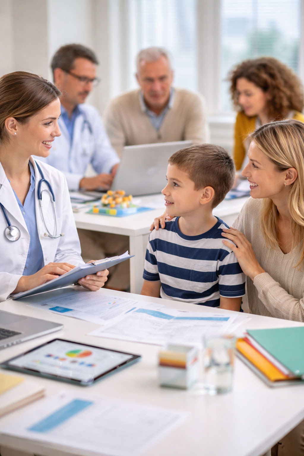 Prestations proposées par la Plateforme de Coordination et d’Orientation (PCO) de l’Association 3A, montrant une coordination pluridisciplinaire autour d’un enfant présentant un trouble du neurodéveloppement, en lien étroit avec sa famille.